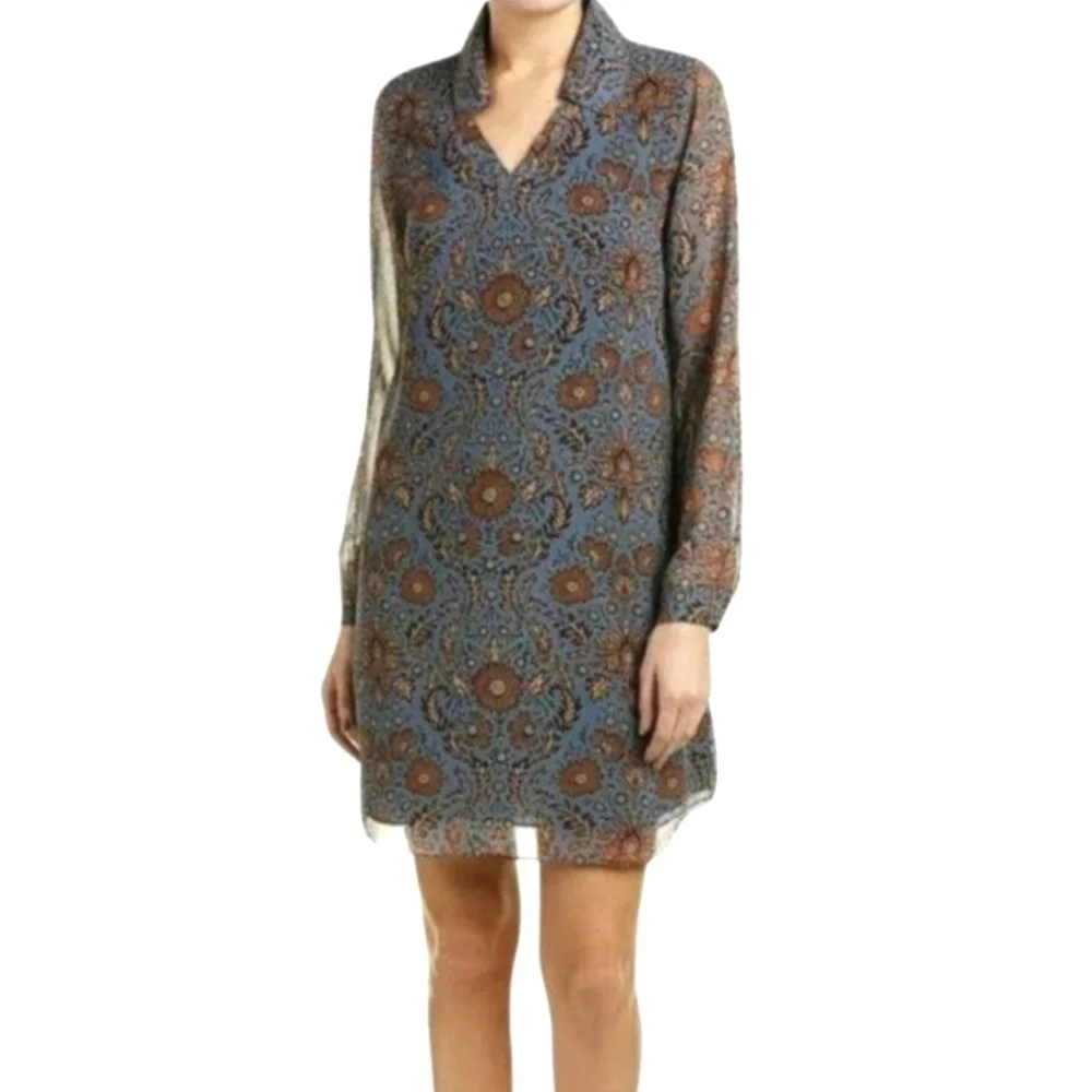 CAbi Provincial Tunic Dress Womens  Blue Brown Floral Style 3295 Size S - Picture 2 of 13